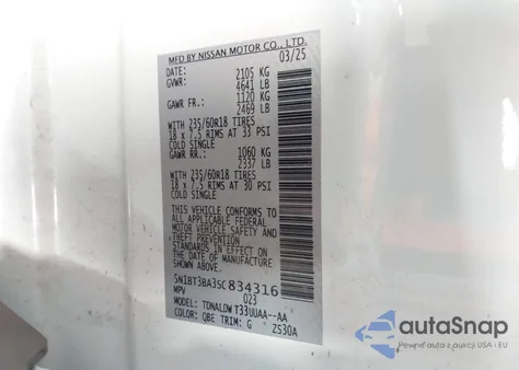 2025 Nissan Rogue Sv Fwd z USA, uszkodzony, nr VIN 5N1BT3BA3SC834316